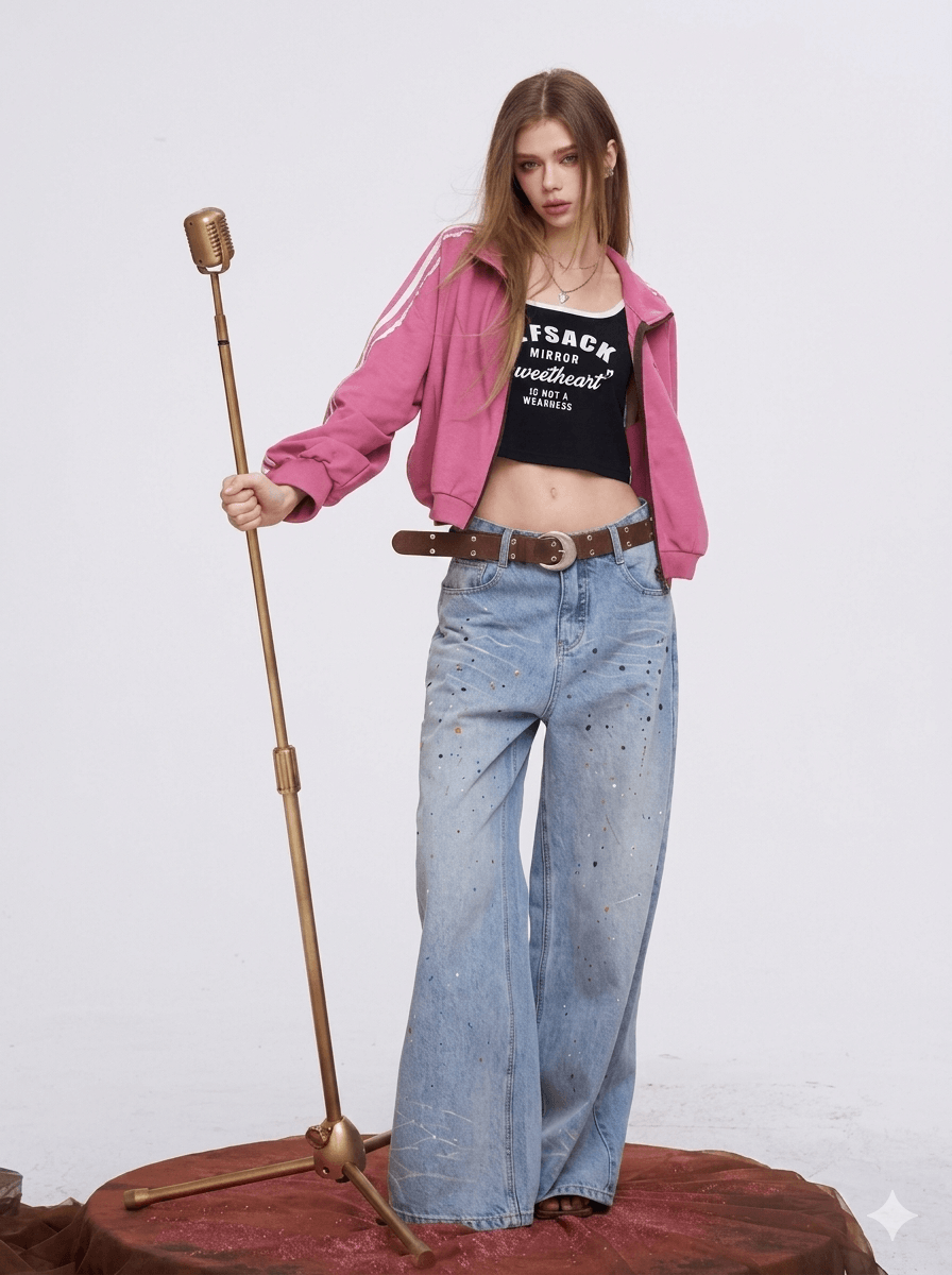 Daily Ritual Blockette Aesthetic Zip-Up Jacket  Lace-Trimmed Retro Sporty Track Coat Slouchy Coquette Outerwear  2026 New Arrival