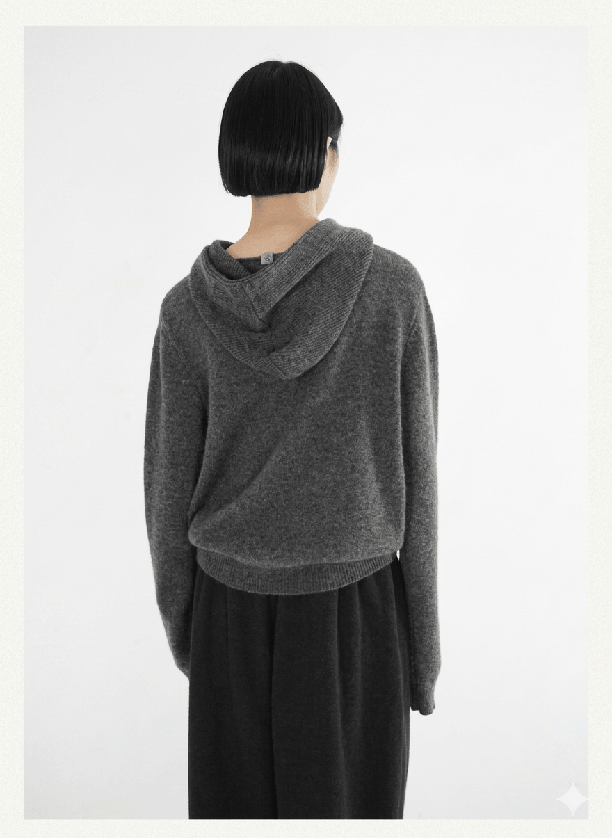 Sophisticated 100% Cashmere Knit Hoodie – Premium Thick Ribbed Cardigan Jacket for Women  Versatile Autumn/Winter Layering Essential