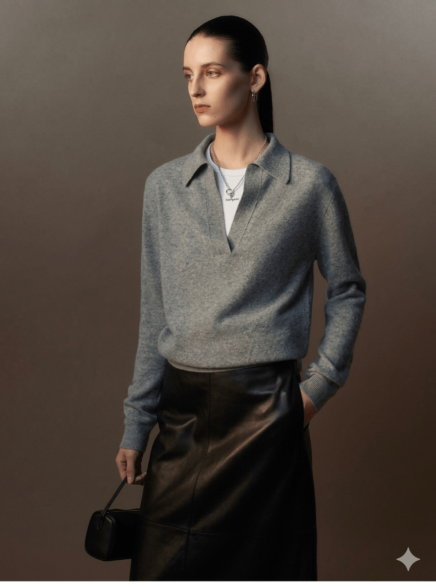 Chic Intellectual Style 100% Cashmere Polo Pullover Premium Soft Knitwear with Scissors Collar Design Timeless Winter Staple Sweater