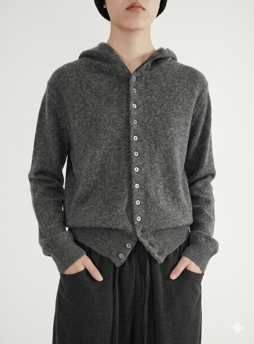 Sophisticated 100% Cashmere Knit Hoodie – Premium Thick Ribbed Cardigan Jacket for Women  Versatile Autumn/Winter Layering Essential
