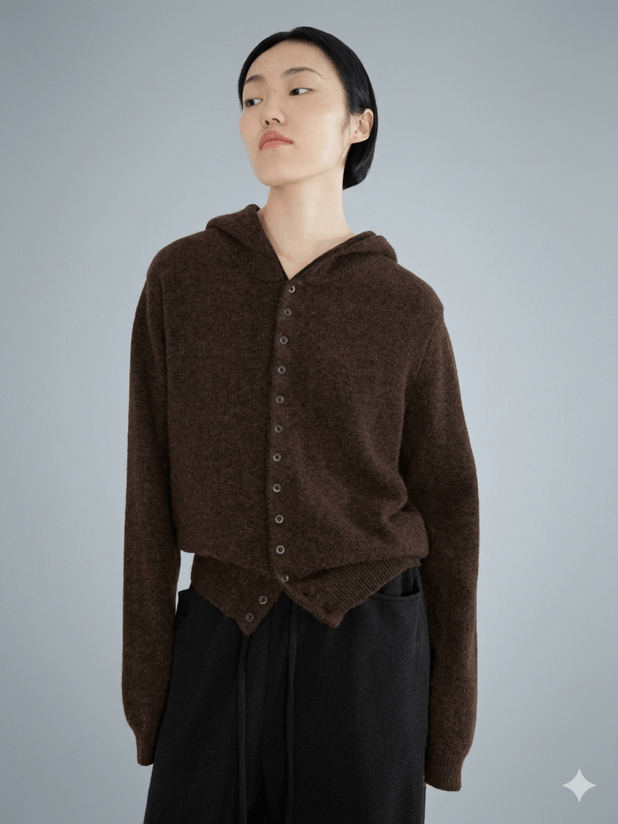 Sophisticated 100% Cashmere Knit Hoodie – Premium Thick Ribbed Cardigan Jacket for Women  Versatile Autumn/Winter Layering Essential