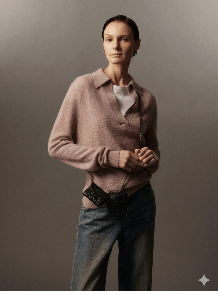 Chic Intellectual Style 100% Cashmere Polo Pullover Premium Soft Knitwear with Scissors Collar Design Timeless Winter Staple Sweater