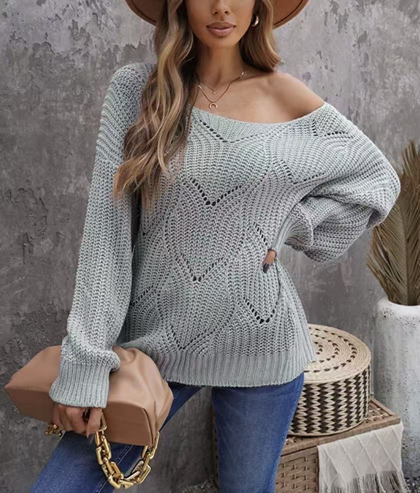 Autumn European Style Lightweight Women's Knit Sweater with Crew Neck Anti-Pilling Full Sleeve