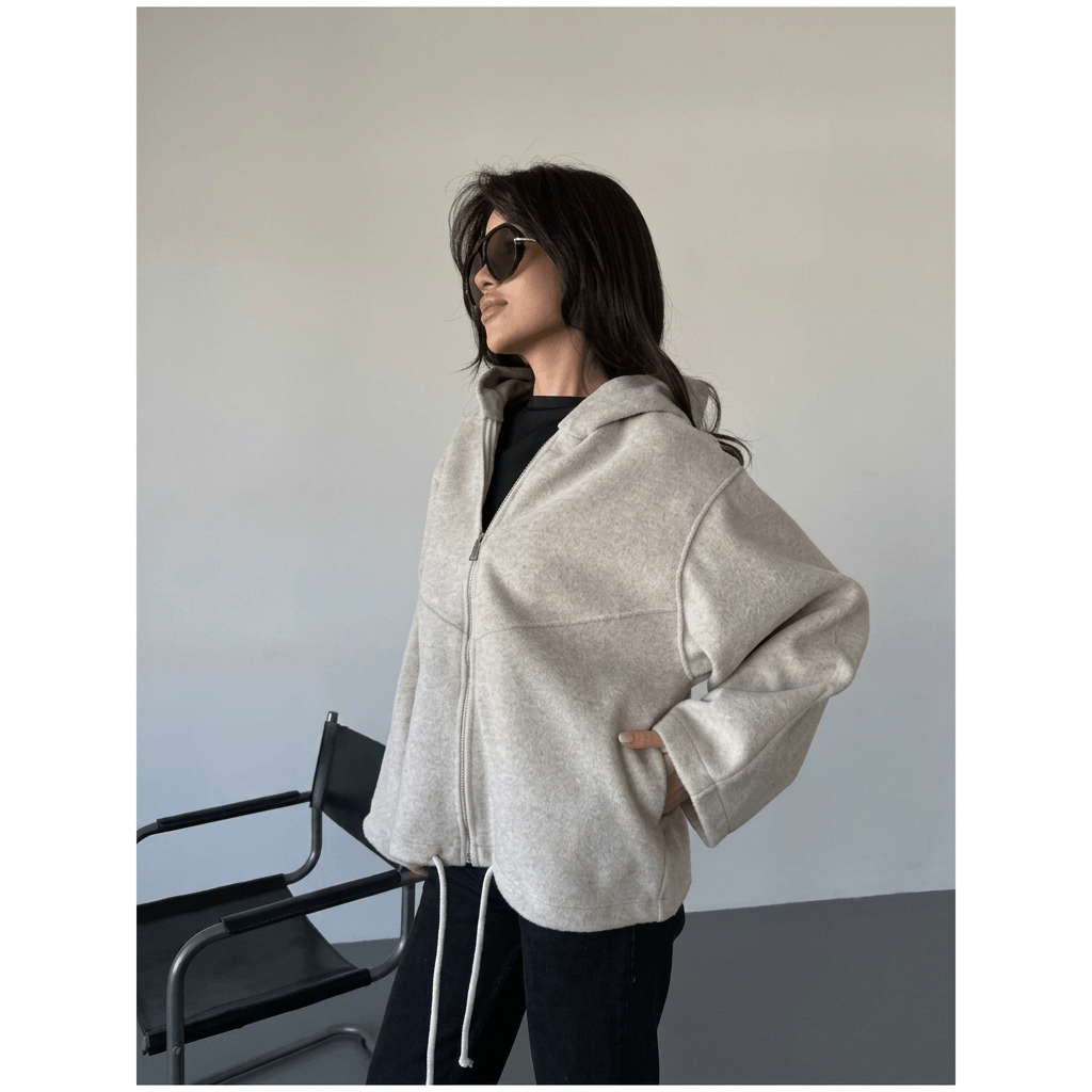 2026 New Women's Cropped Hooded Jacket  Casual Solid Loose Fit Zip Up Coat with Pockets | Fashion Streetwear & Commuter Outerwear