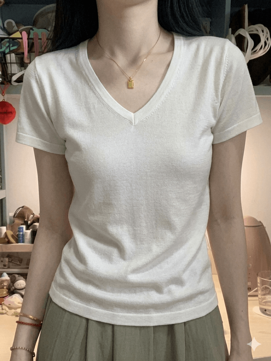 Women's 100% Cotton V-Neck T-Shirt Summer Short Sleeve Slim Fit Basic Tee | Soft Casual Solid Color Top for Daily Wear