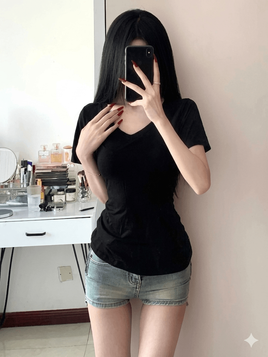 Women's 100% Cotton V-Neck T-Shirt Summer Short Sleeve Slim Fit Basic Tee | Soft Casual Solid Color Top for Daily Wear