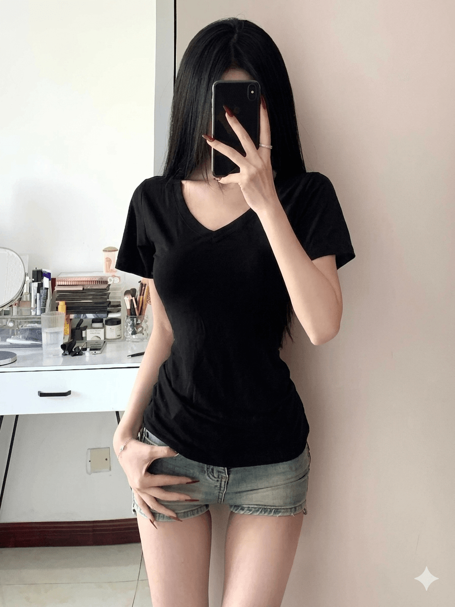 Women's 100% Cotton V-Neck T-Shirt Summer Short Sleeve Slim Fit Basic Tee | Soft Casual Solid Color Top for Daily Wear