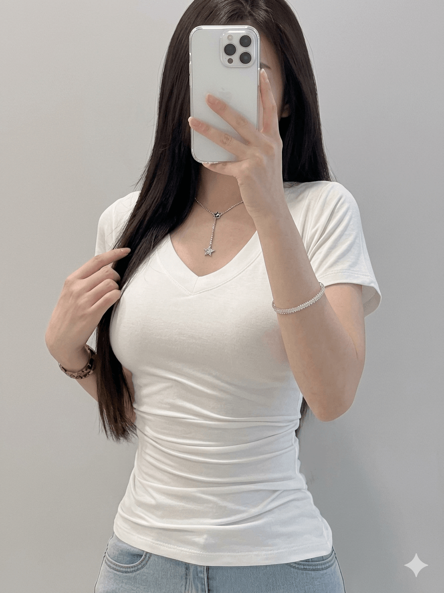 Women's 100% Cotton V-Neck T-Shirt Summer Short Sleeve Slim Fit Basic Tee | Soft Casual Solid Color Top for Daily Wear