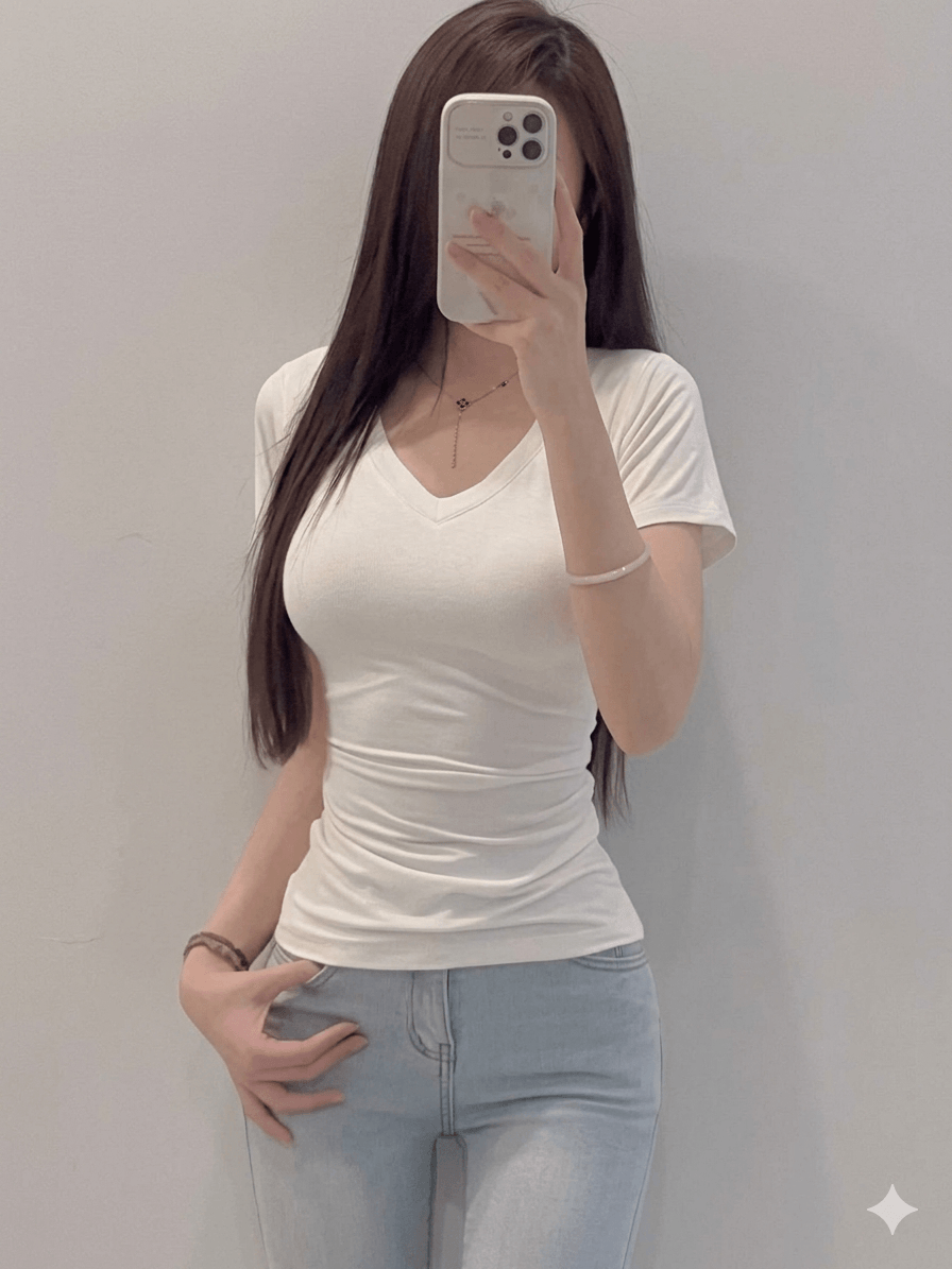 Women's 100% Cotton V-Neck T-Shirt Summer Short Sleeve Slim Fit Basic Tee | Soft Casual Solid Color Top for Daily Wear