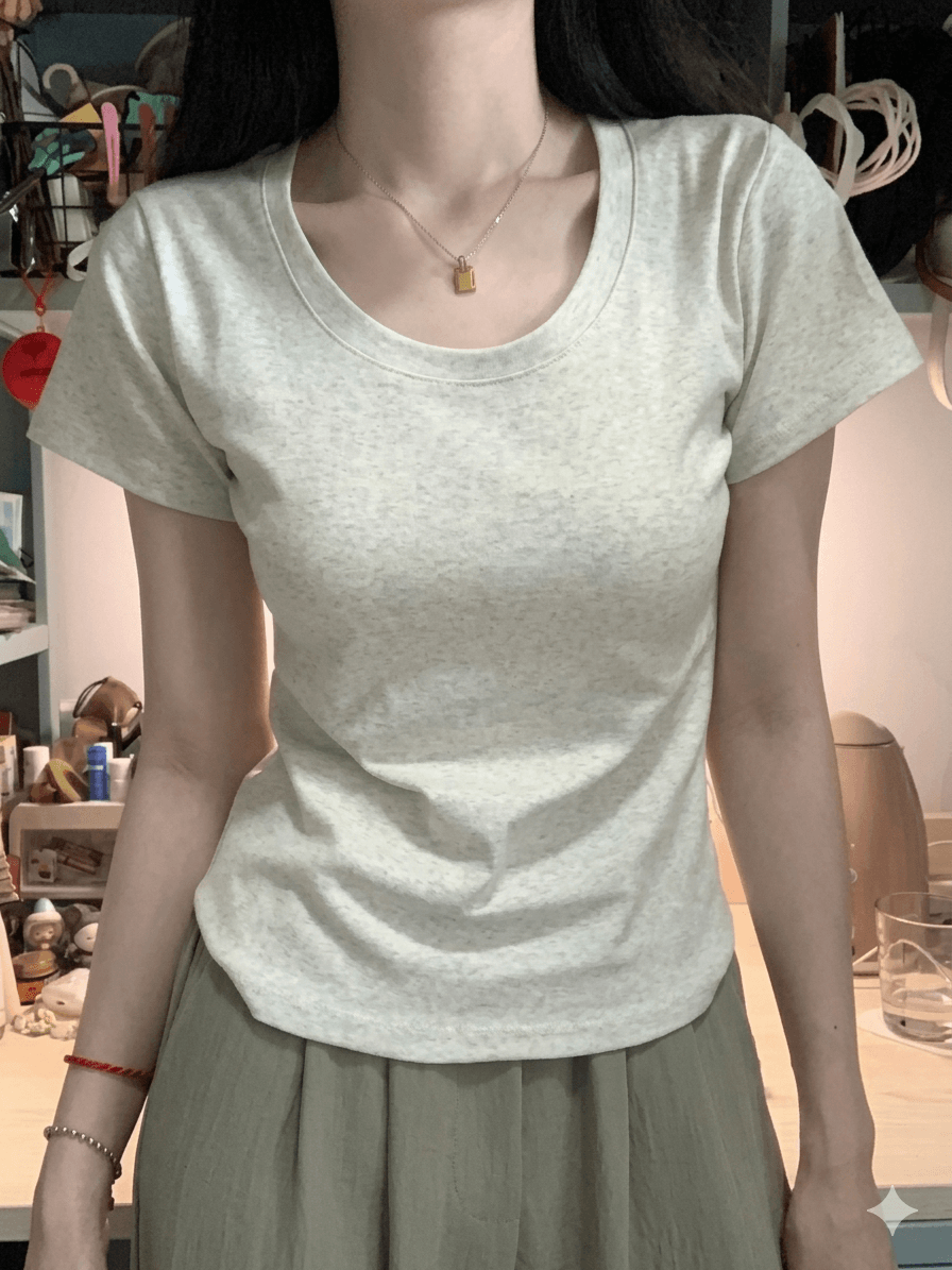 Slim Fit Knitted T-Shirt for Women Sexy U-Collar Short Sleeve Basic Tee - Athletic Sporty Sheath Top Streetwear