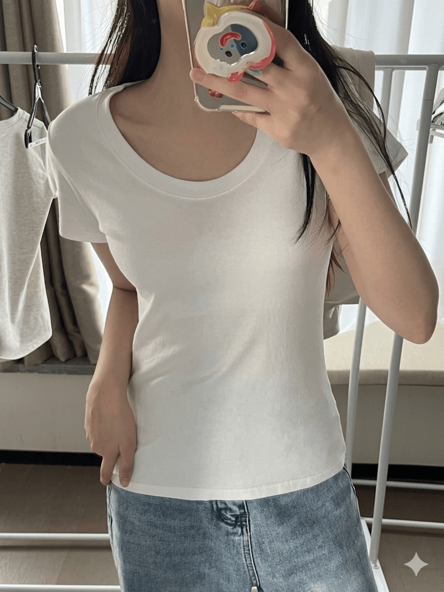 Slim Fit Knitted T-Shirt for Women Sexy U-Collar Short Sleeve Basic Tee - Athletic Sporty Sheath Top Streetwear