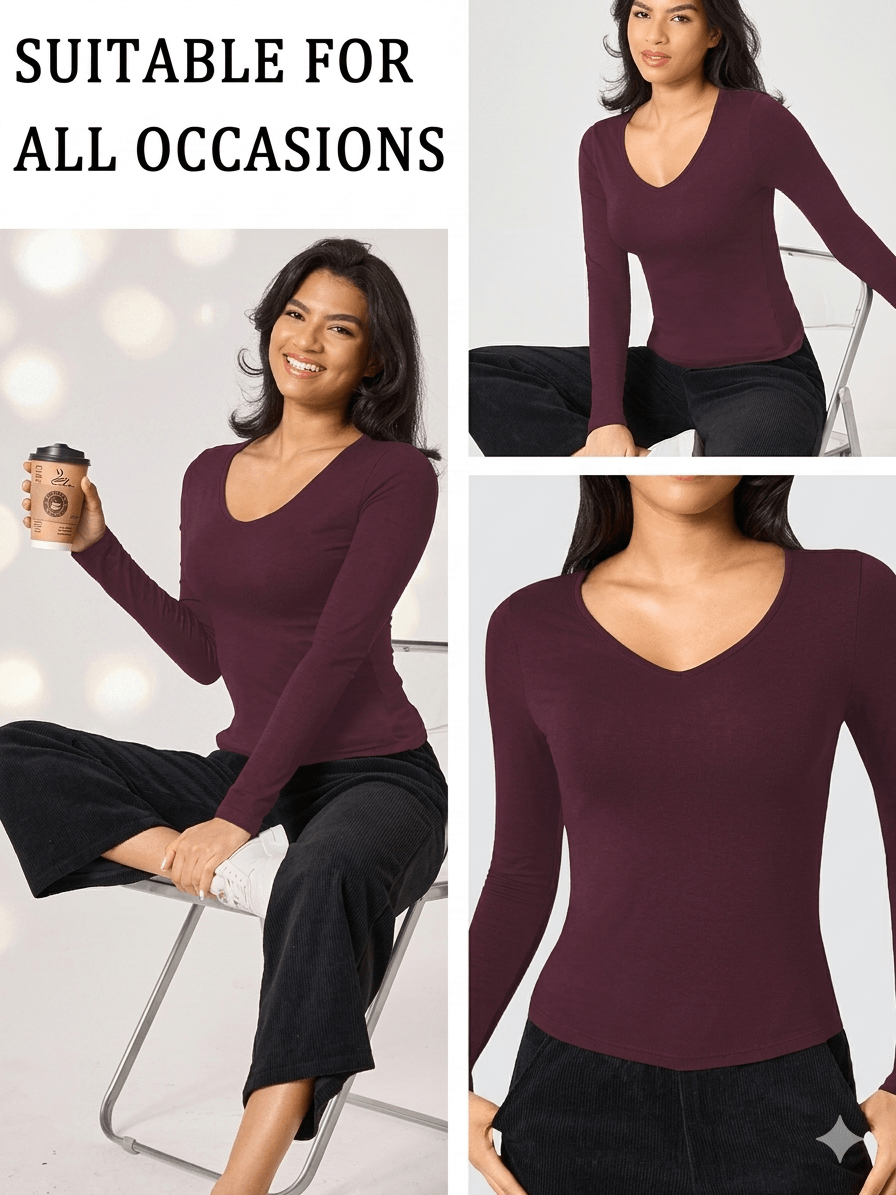 Women's High-Performance Long Sleeve Workout Shirt Moisture-Wicking V-Neck Athletic Tee for Running & Yoga