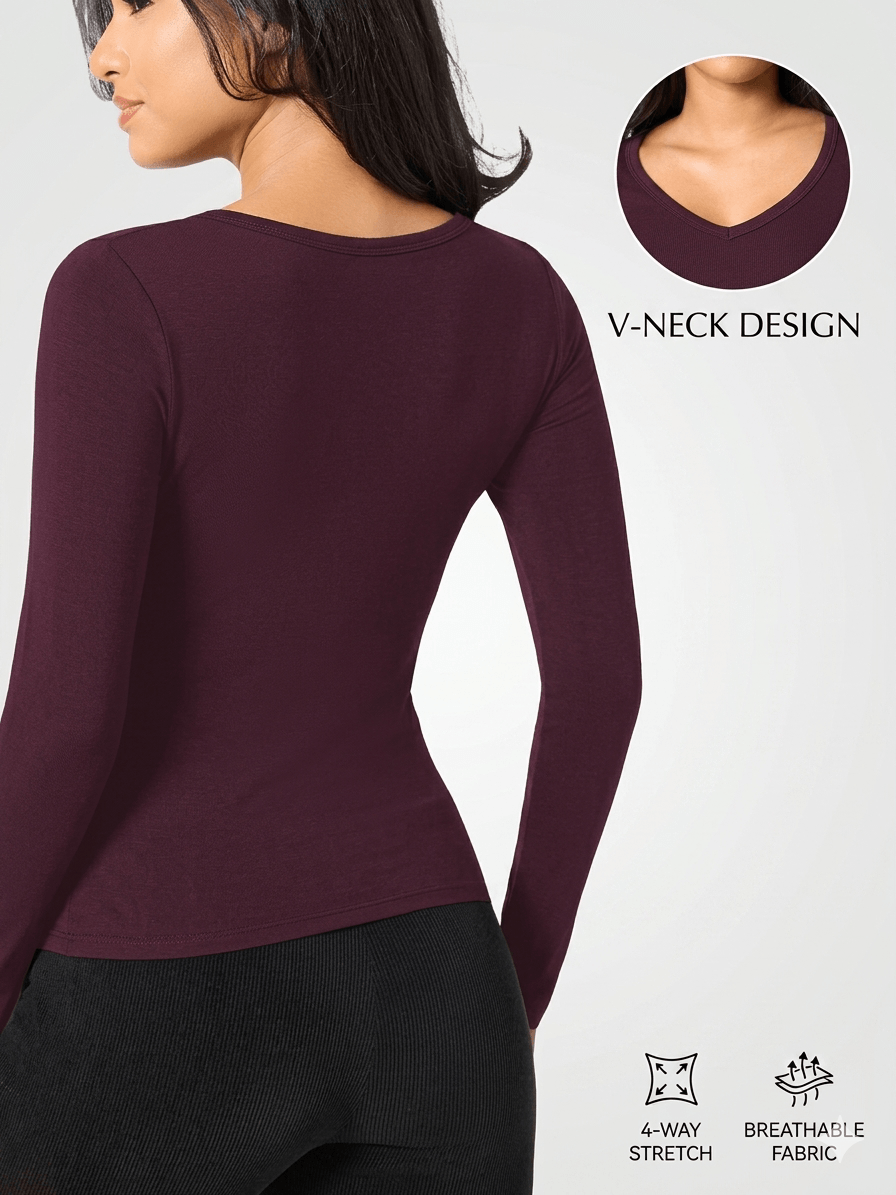 Women's High-Performance Long Sleeve Workout Shirt Moisture-Wicking V-Neck Athletic Tee for Running & Yoga