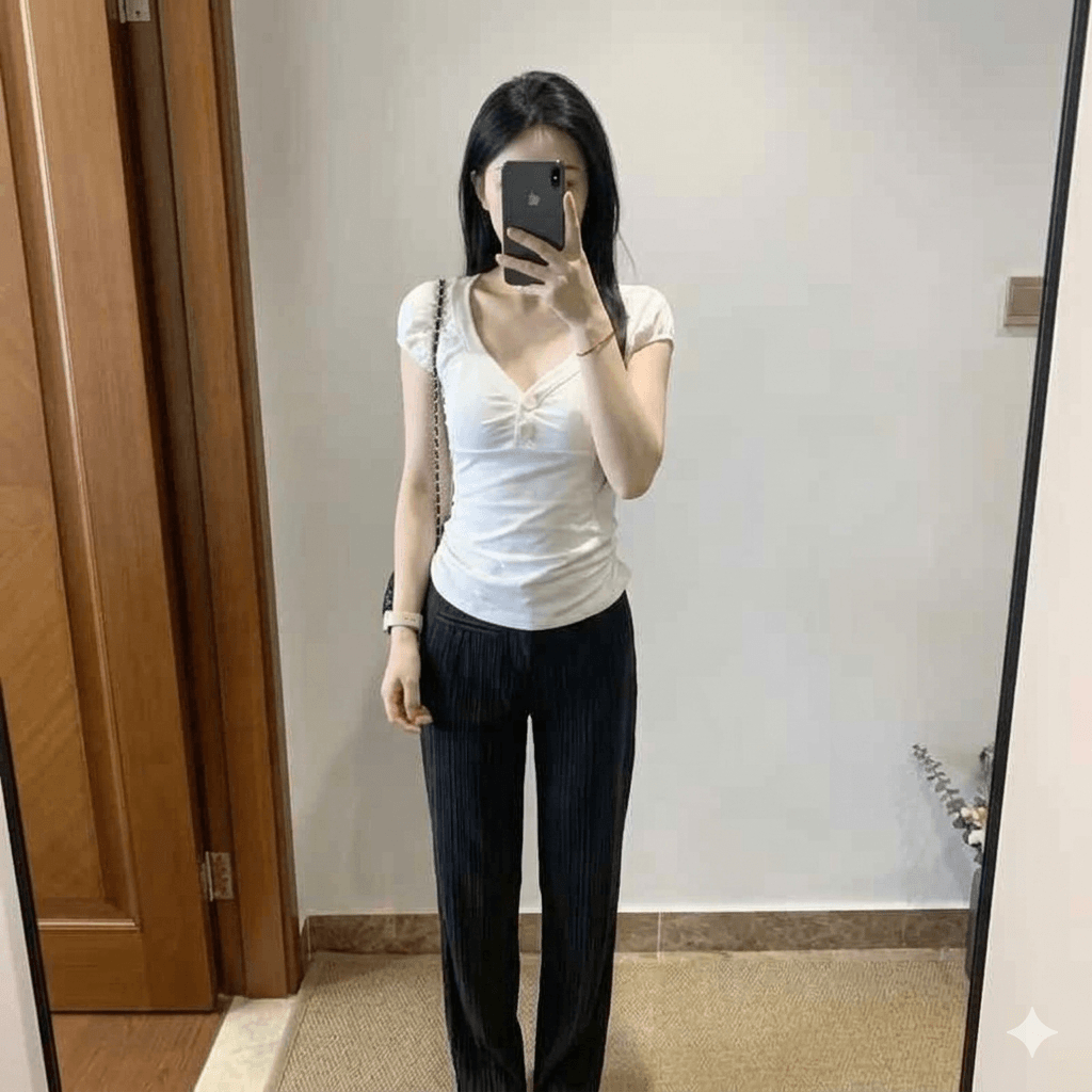 Women's  V-Neck Short Sleeve T-Shirt Solid Color Button Down Pullover  Summer 2000s Vintage Casual Cotton Top