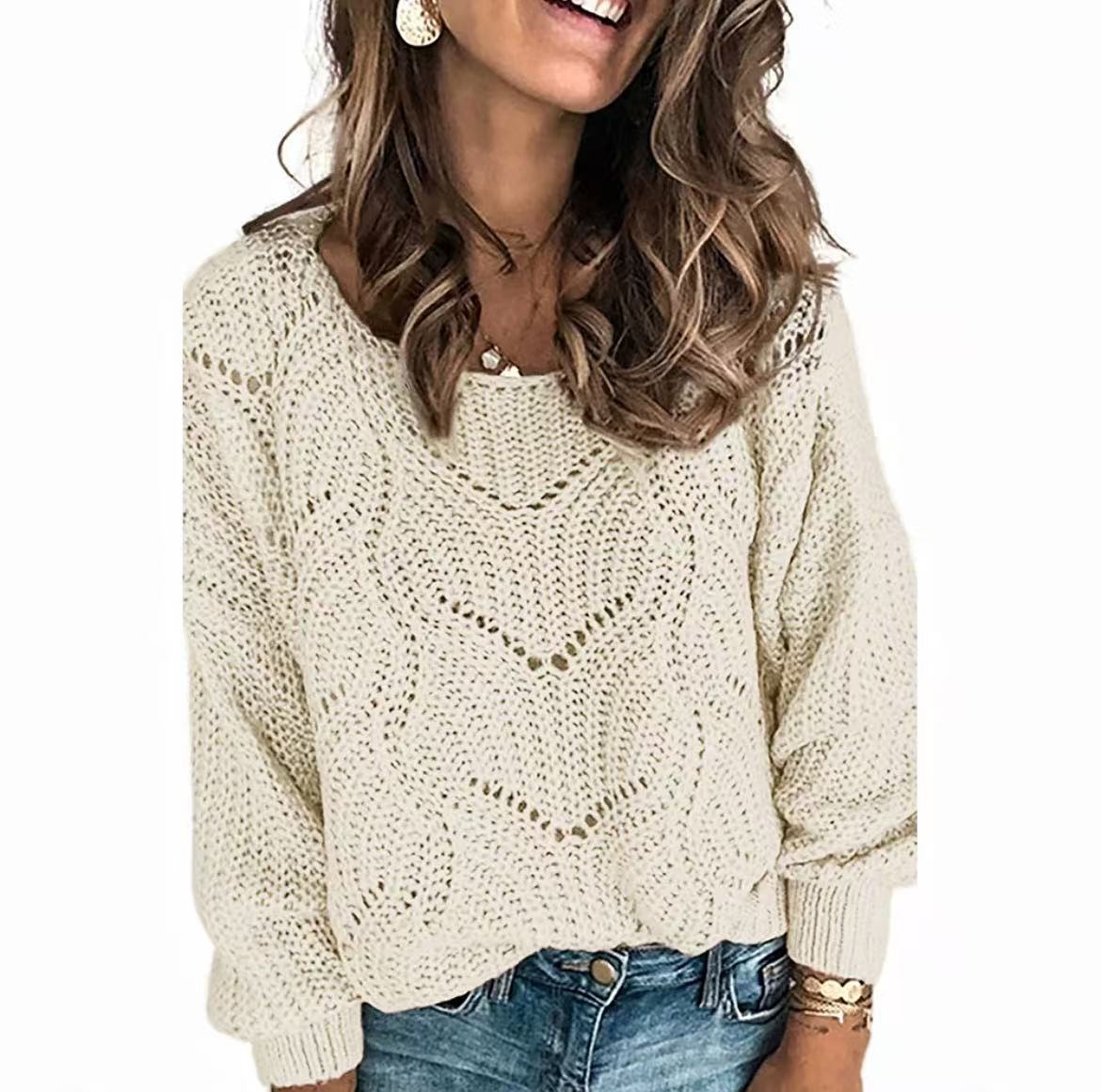 Autumn European Style Lightweight Women's Knit Sweater with Crew Neck Anti-Pilling Full Sleeve