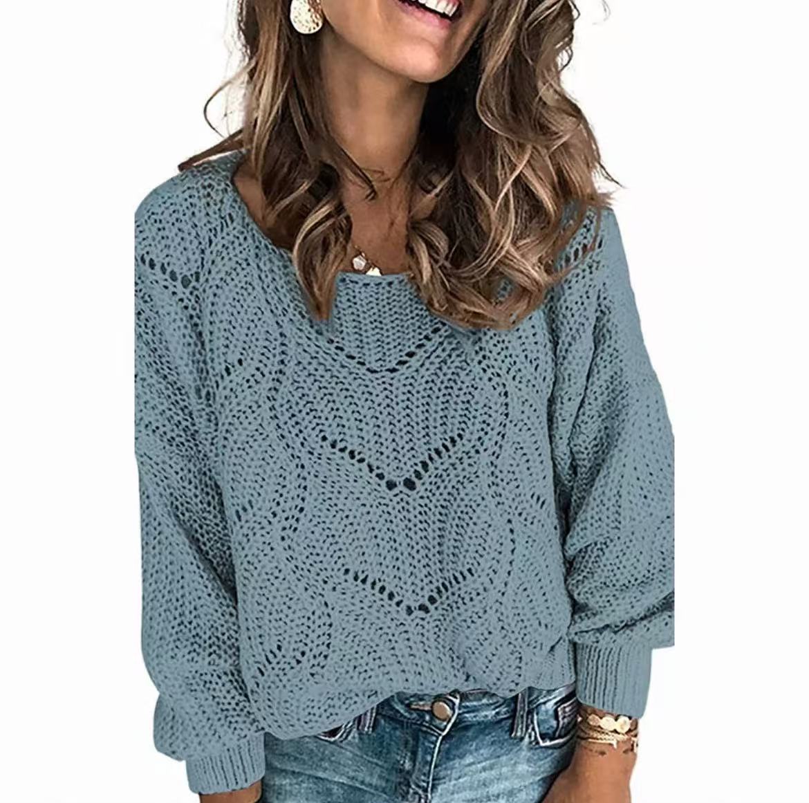 Autumn European Style Lightweight Women's Knit Sweater with Crew Neck Anti-Pilling Full Sleeve