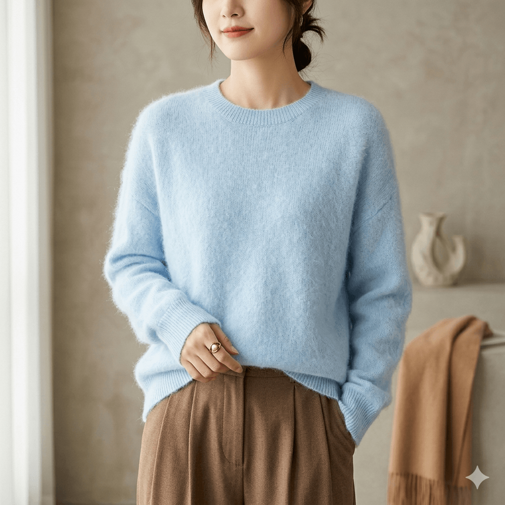 2026 Autumn New: 96.5% Sheep Wool 3.5% Cashmere Knitted Sweater, Luxury Soft Round Neck Slim Fit Pullover, Thickened Warm Base Layer Knitwear for Women