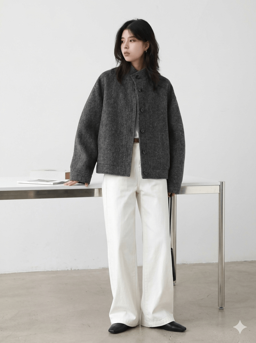 Women's Short Woolen Jacket 2026 Stand-Up Collar Twill Texture Coat  Retro Single-Breasted Ladies Outwear - Warm Autumn Winter Cropped Blazer