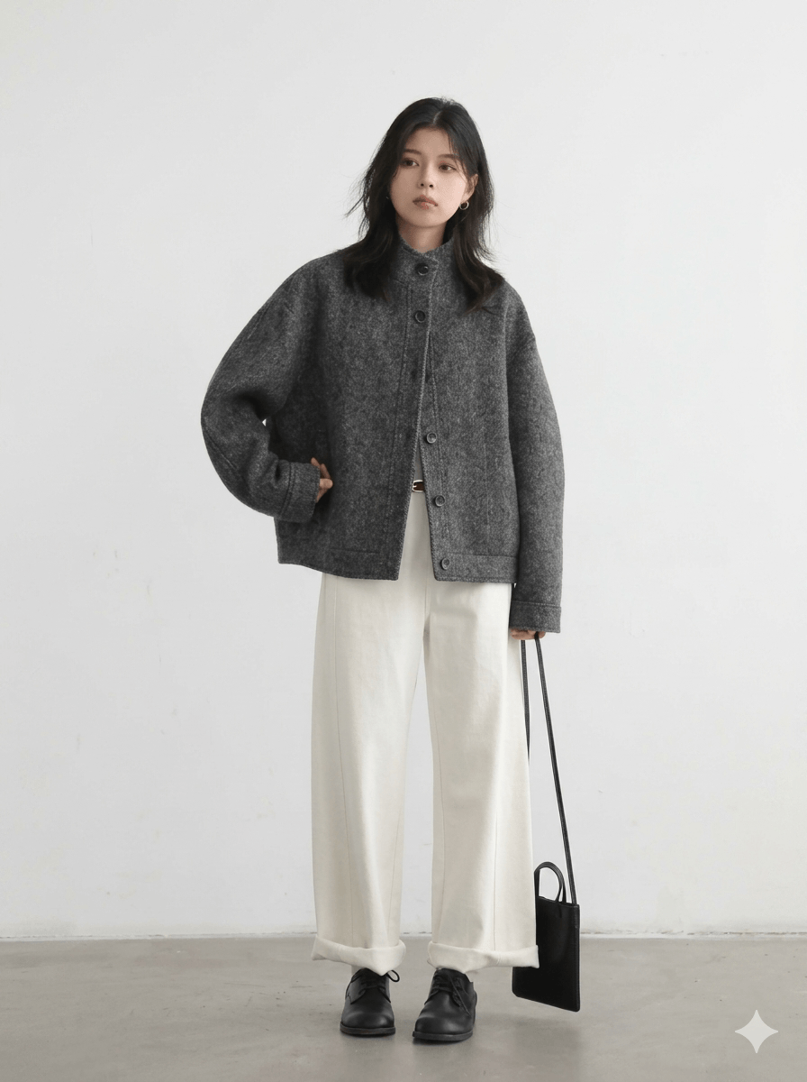Women's Short Woolen Jacket 2026 Stand-Up Collar Twill Texture Coat  Retro Single-Breasted Ladies Outwear - Warm Autumn Winter Cropped Blazer