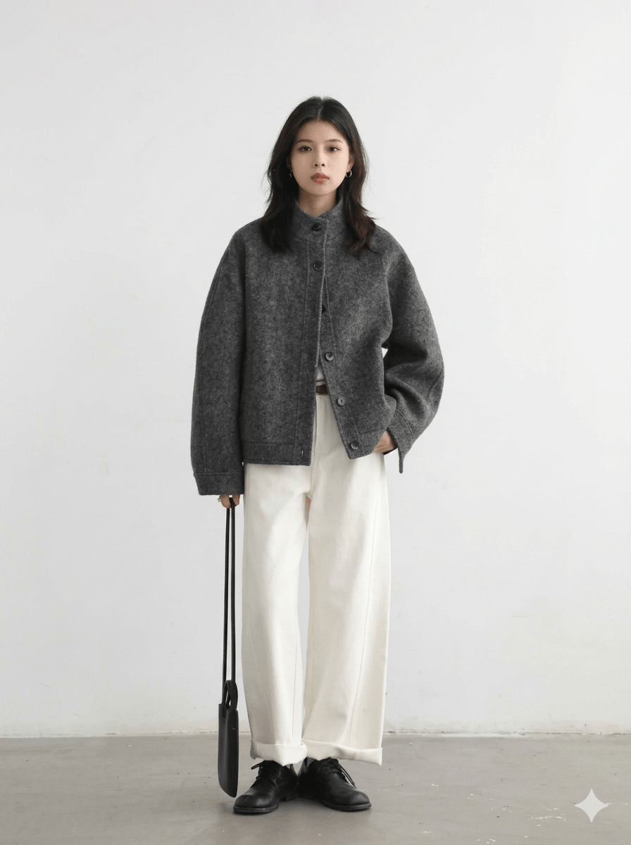Women's Short Woolen Jacket 2026 Stand-Up Collar Twill Texture Coat  Retro Single-Breasted Ladies Outwear - Warm Autumn Winter Cropped Blazer