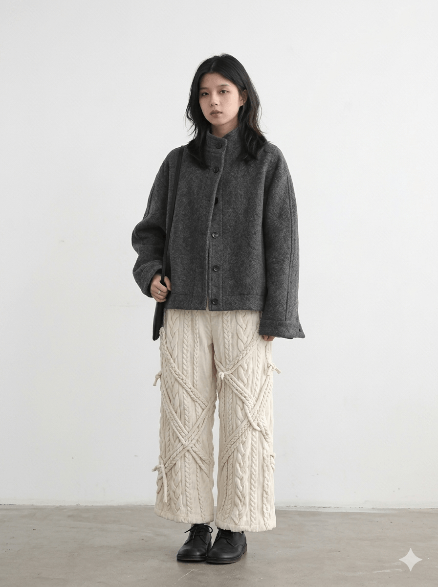 Women's Short Woolen Jacket 2026 Stand-Up Collar Twill Texture Coat  Retro Single-Breasted Ladies Outwear - Warm Autumn Winter Cropped Blazer