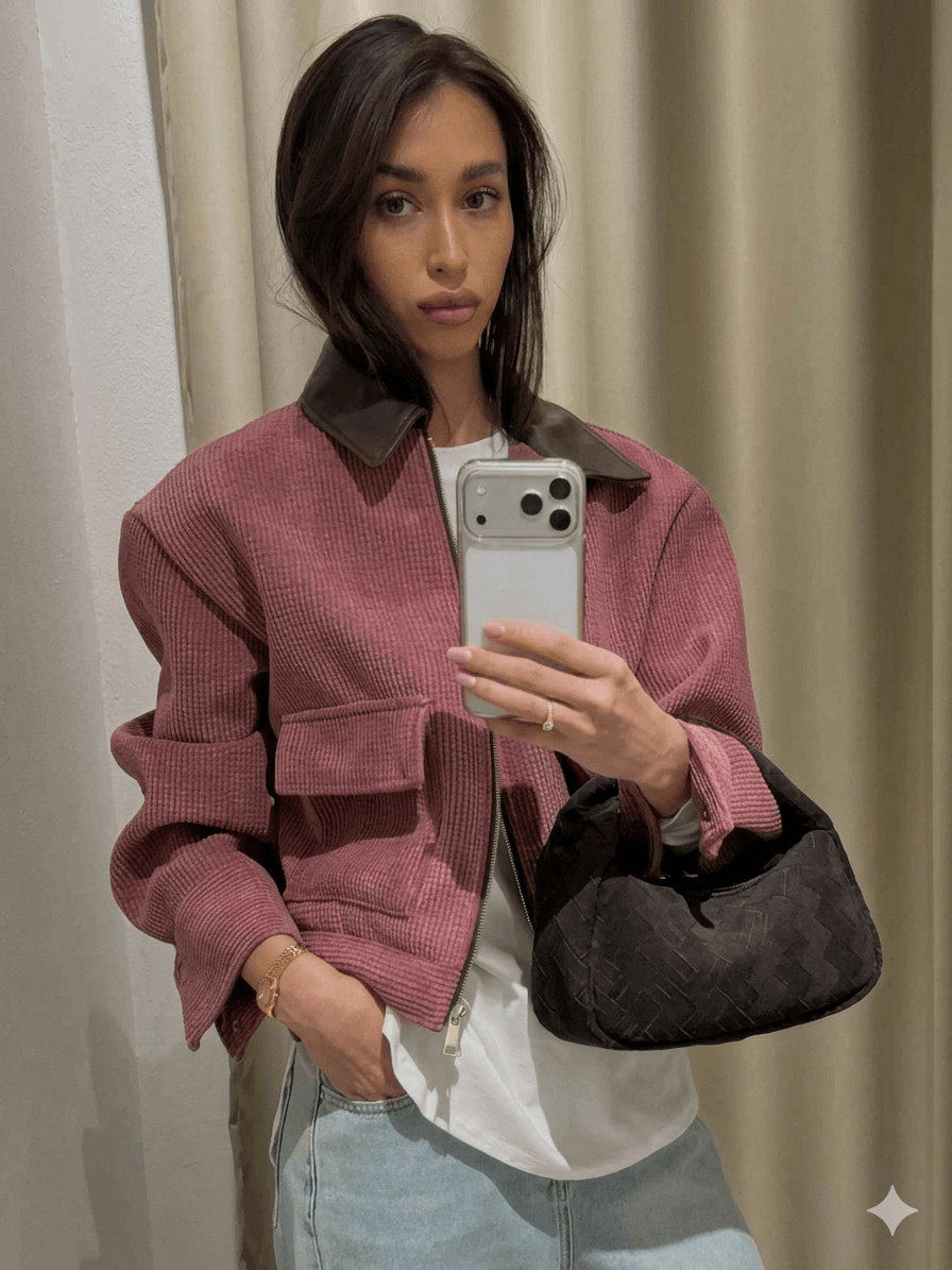 Women's Loose Fit Pink Spring Jacket – Casual Zipper Front Sweatshirt Style Outerwear 2026 New Arrival Streetwear