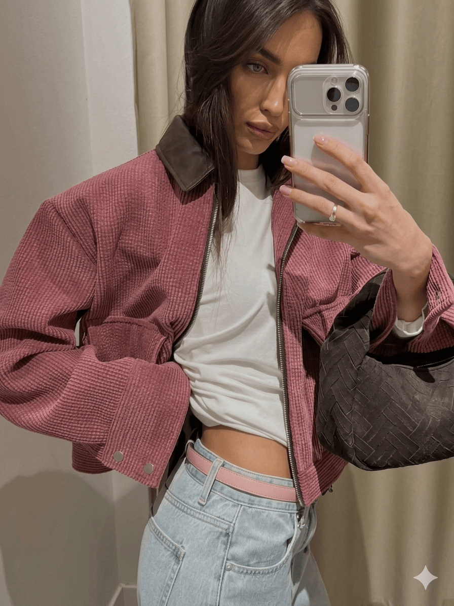 Women's Loose Fit Pink Spring Jacket – Casual Zipper Front Sweatshirt Style Outerwear 2026 New Arrival Streetwear
