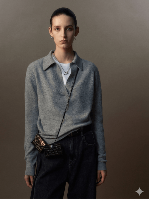 Chic Intellectual Style 100% Cashmere Polo Pullover Premium Soft Knitwear with Scissors Collar Design Timeless Winter Staple Sweater