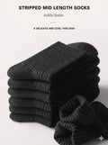 6 Pairs Men's Premium Crew Socks - Versatile Solid Black Business Dress Socks, Breathable Ribbed Knit All-Season Middle Calf Socks