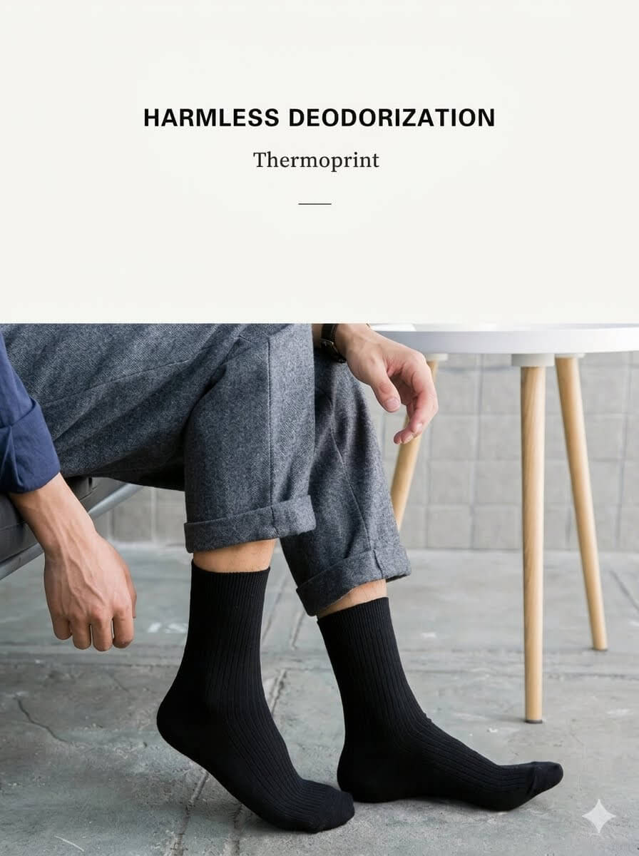 6 Pairs Men's Premium Crew Socks - Versatile Solid Black Business Dress Socks, Breathable Ribbed Knit All-Season Middle Calf Socks