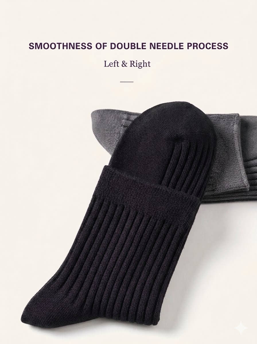 6 Pairs Men's Premium Crew Socks - Versatile Solid Black Business Dress Socks, Breathable Ribbed Knit All-Season Middle Calf Socks