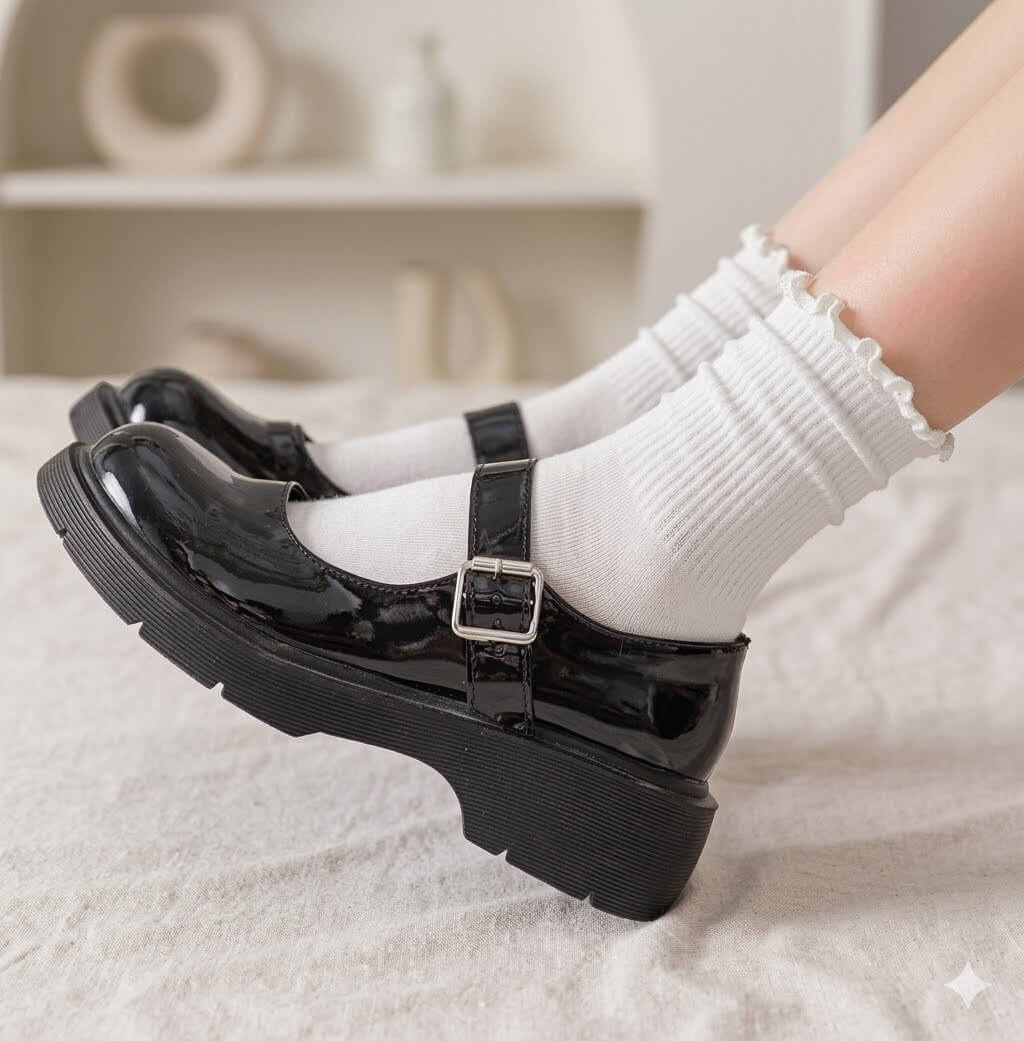 Cute Ruffle Top Cotton Socks for Women Girls | Vintage Frilly Ribbed Mid-Calf Socks Solid Color Loose Slouchy Crew Socks